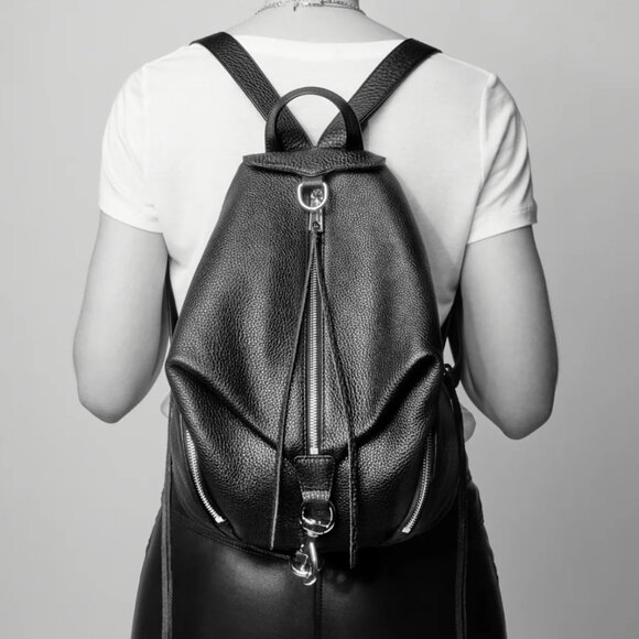 NWT Rebecca Minkoff $345 Julian Large Leather Backpack BLACK Silver hardware main image 10
